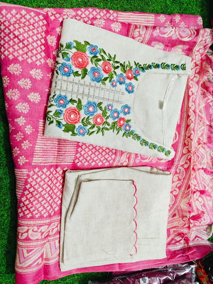 Pink Handloom Khadi 3 Piece Suit