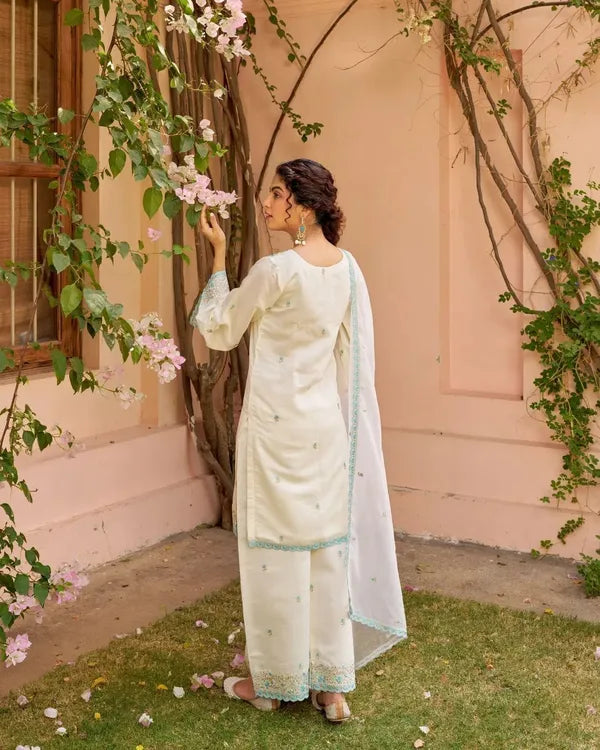 HEAVY PURE CHANDERI SUIT SET SKY BLUE