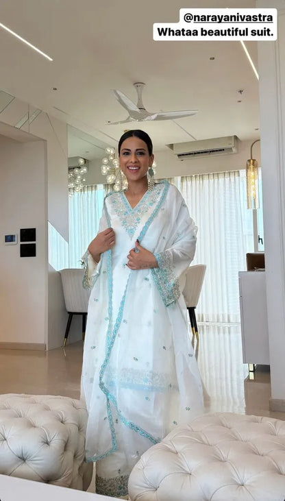 HEAVY PURE CHANDERI SUIT SET SKY BLUE