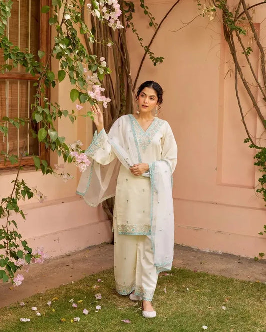 Heavy Pure Chanderi Suit Set sky blue