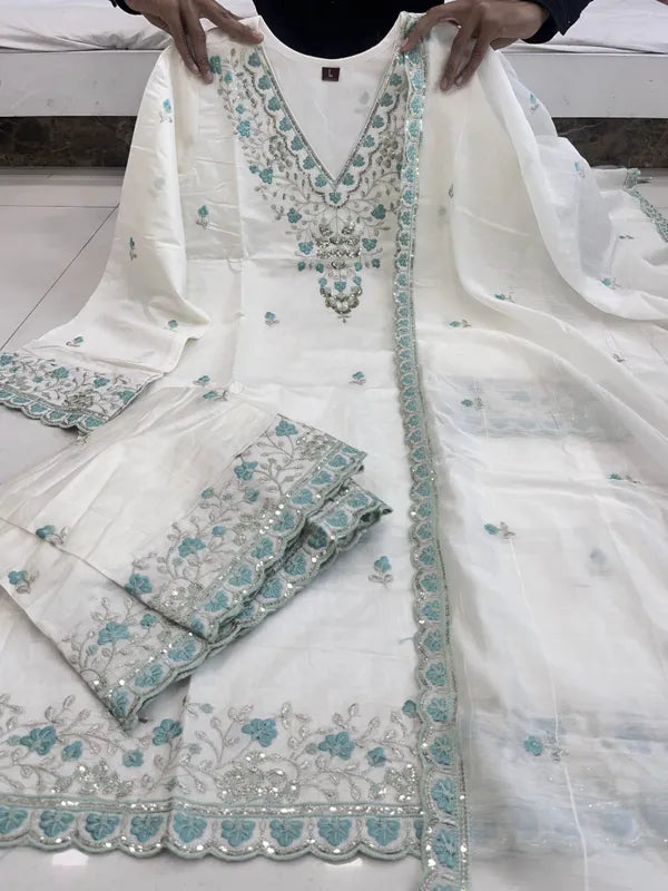 Heavy Pure Chanderi Suit Set sky blue