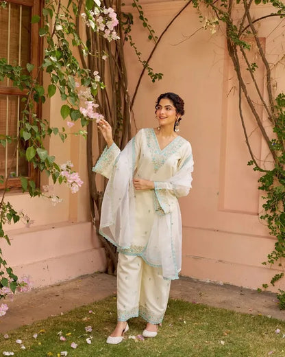 HEAVY PURE CHANDERI SUIT SET SKY BLUE