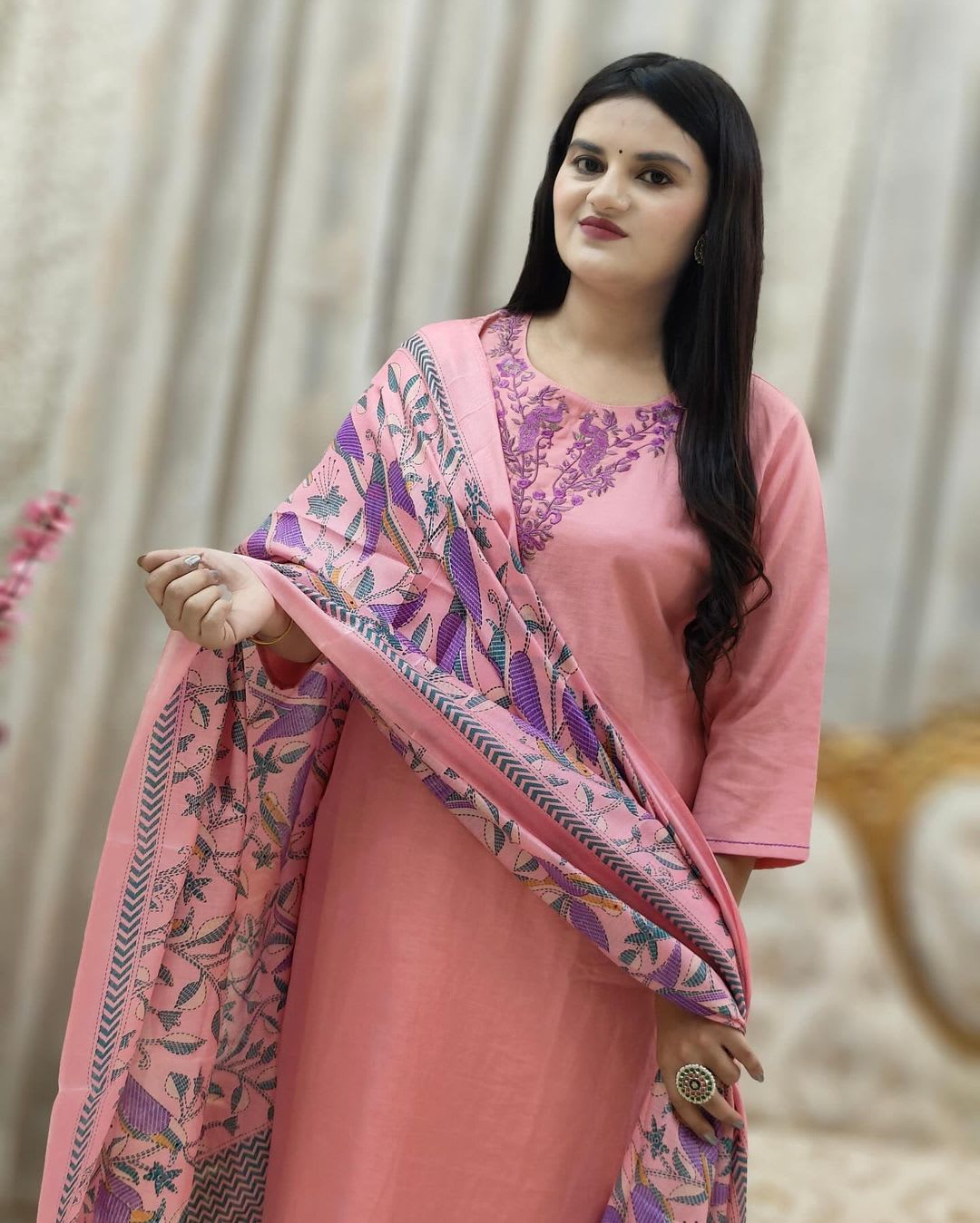 Light Pink Handloom Embroidered Suit Set for All Occasions
