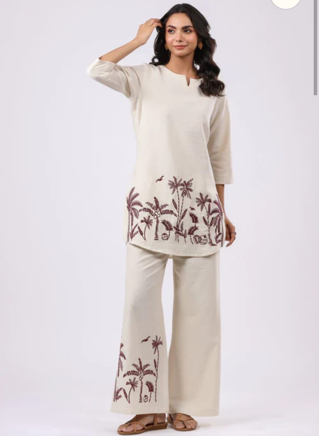 Cream Cotton Classic Co-Ord Set Embroidered Collection