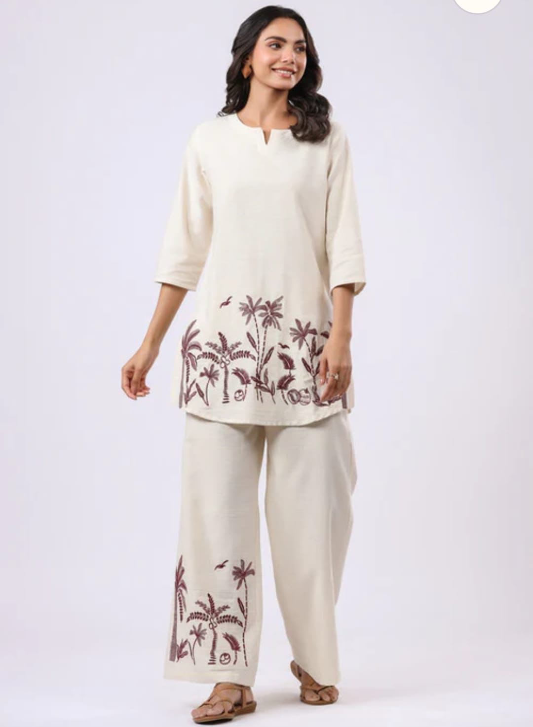 Cream Cotton Classic Co-Ord Set Embroidered Collection