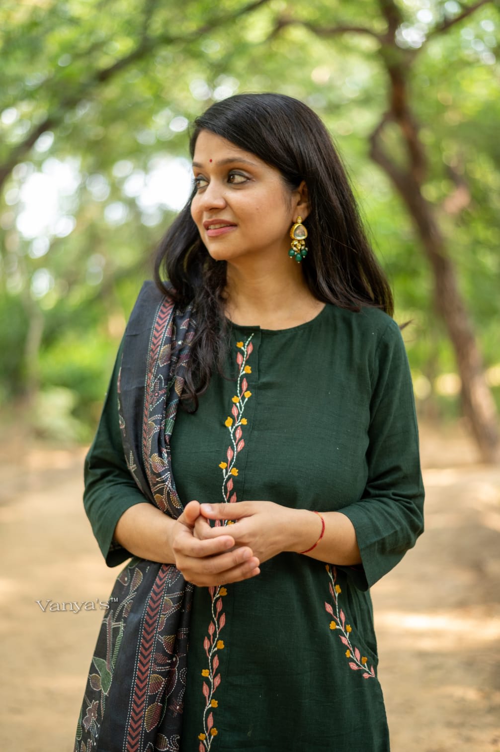 Green Elegant 3-Piece A-Line Suit Set With Handloom Cotton And Khadi Silk Dupatta