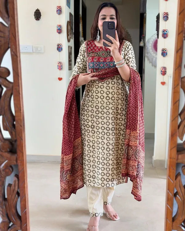 PREMIUM AJRAKH MUSLIN SUIT SET