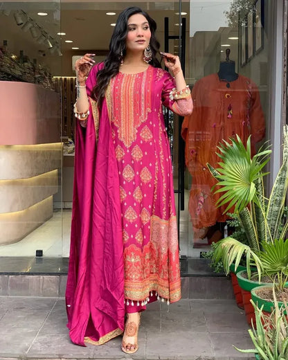 PREMIUM RESHMI PINK SUIT SET