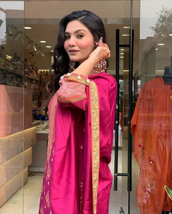 PREMIUM RESHMI PINK SUIT SET