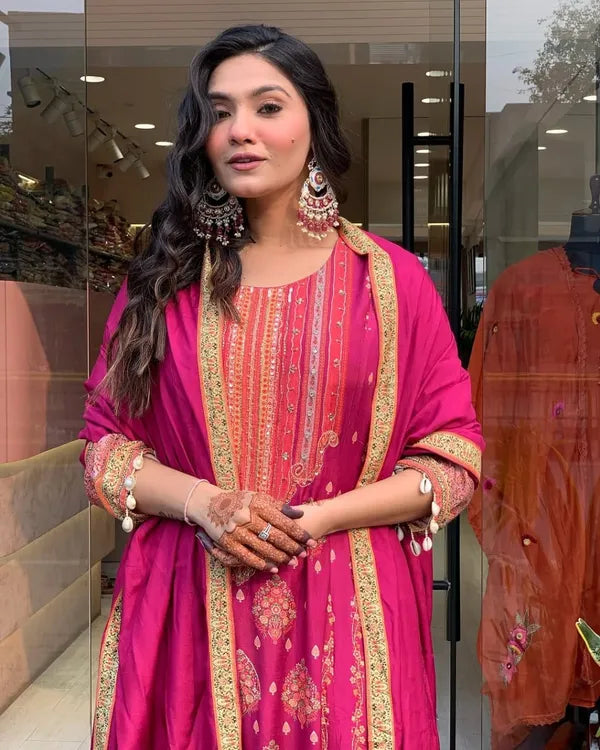 PREMIUM RESHMI PINK SUIT SET