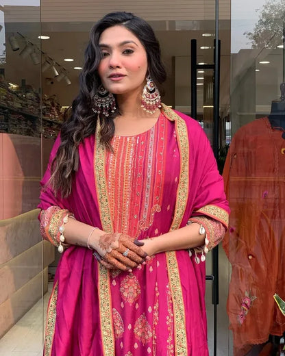 PREMIUM RESHMI PINK SUIT SET