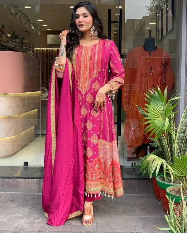 PREMIUM RESHMI PINK SUIT SET