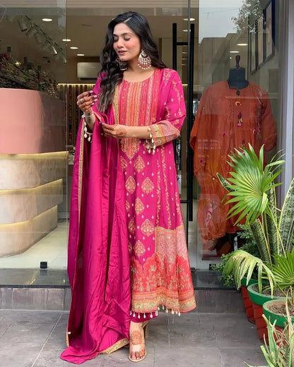 PREMIUM RESHMI PINK SUIT SET