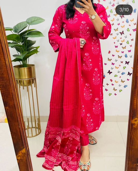 Pink  Designer Straight Kurta pant with duppata set