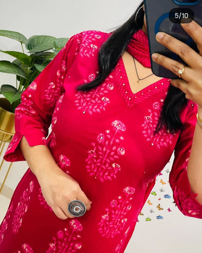 Pink  Designer Straight Kurta Pant With Duppata Set