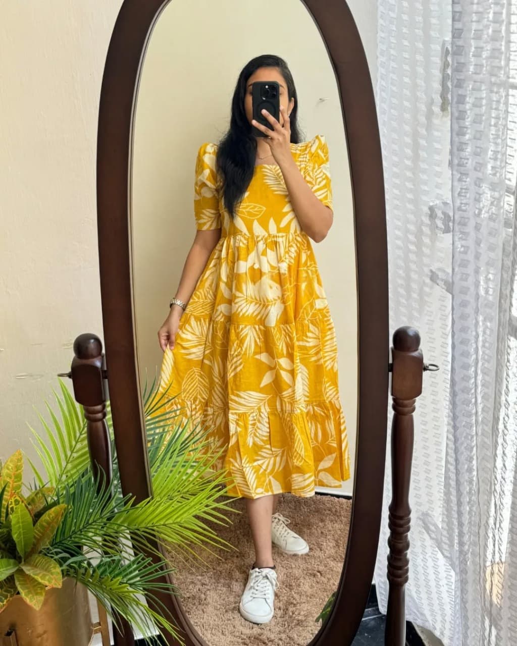 Yellow Puff Sleeves Midi Set