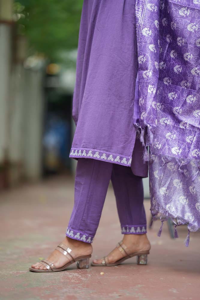 Purple Embroidered Salwar Kameez Set With