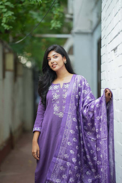 Purple Embroidered Salwar Kameez Set With