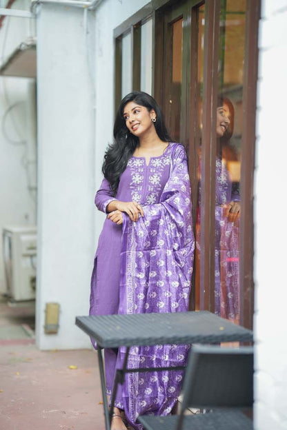Purple Embroidered Salwar Kameez Set With