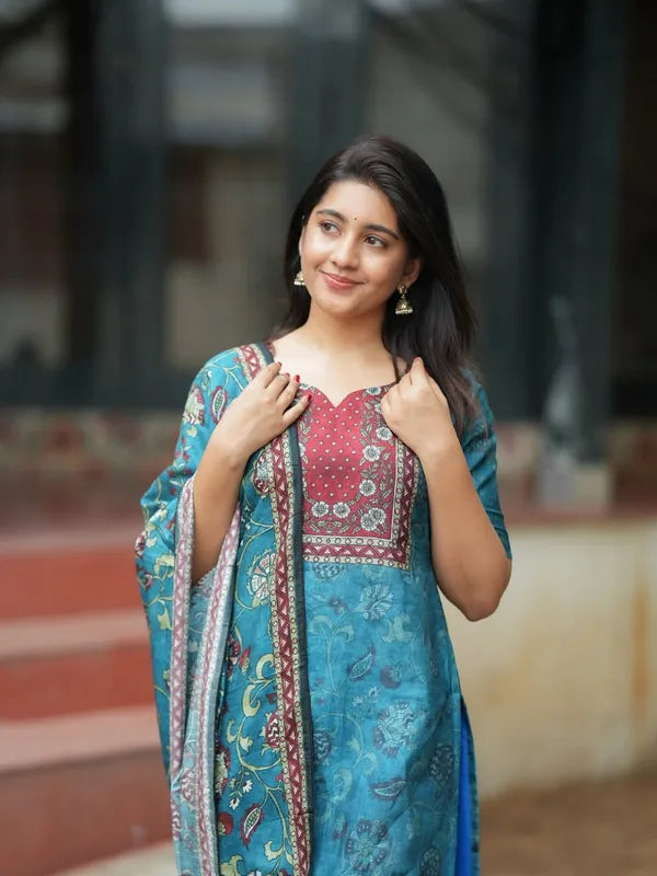 TURQUOISE BLUE & RED SILK BLEND...