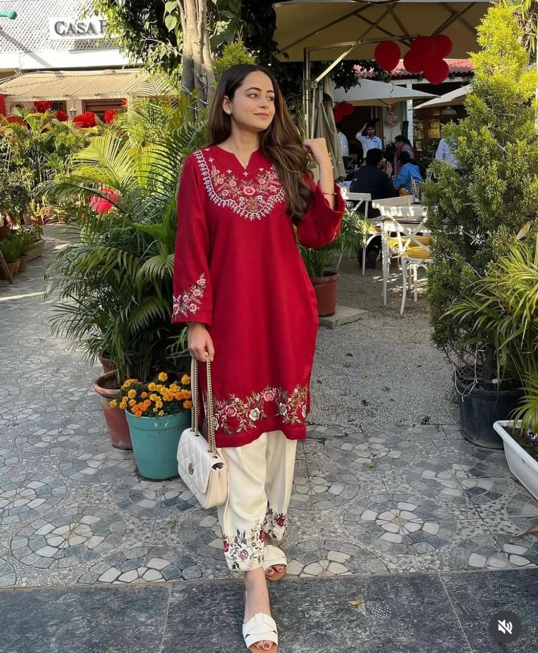 Rakoon Red Pure Cotton Embroidered Co-Ord Set for Women