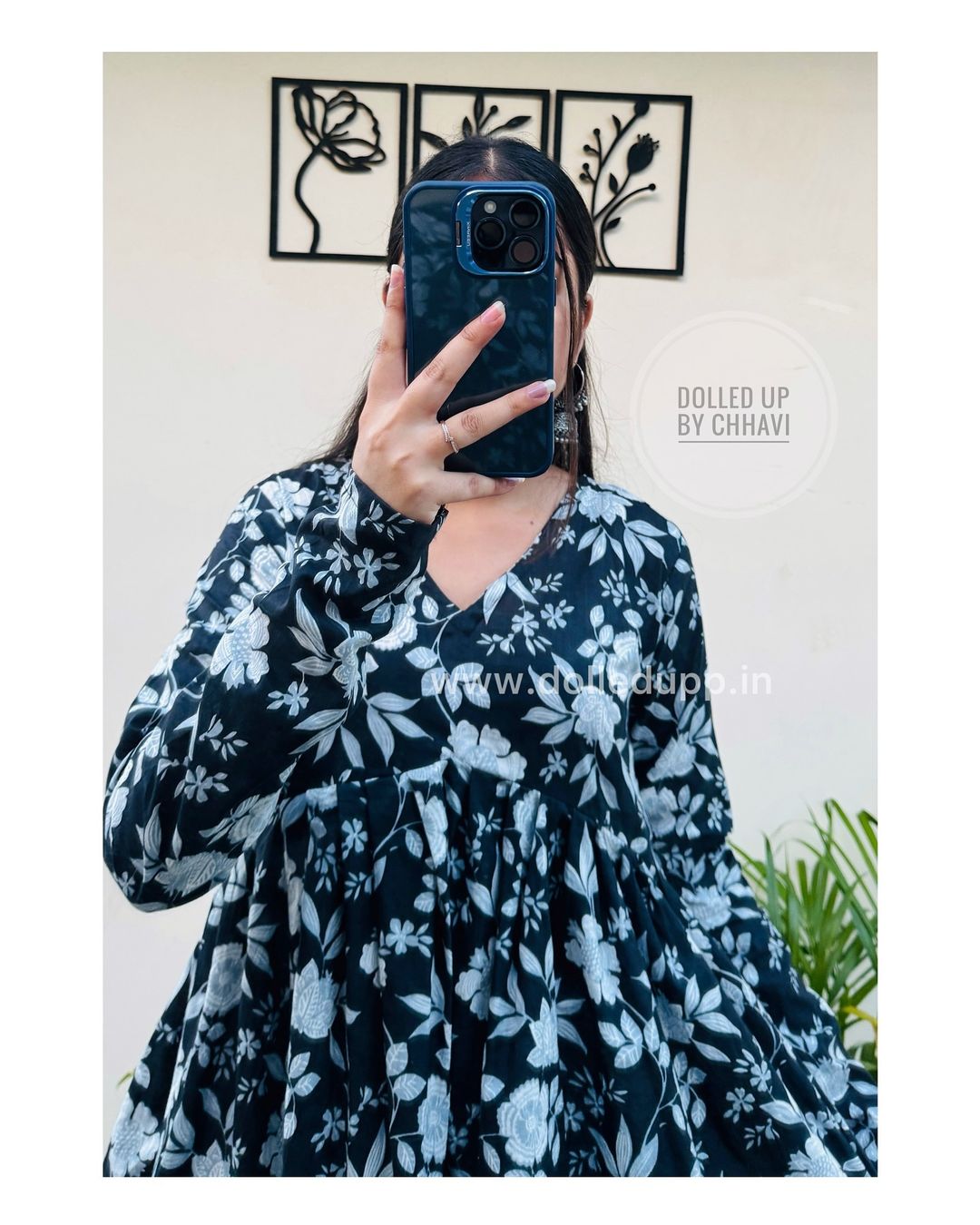 Black Floral Cotton Top for Women | V-Neck Casual College Wear Top