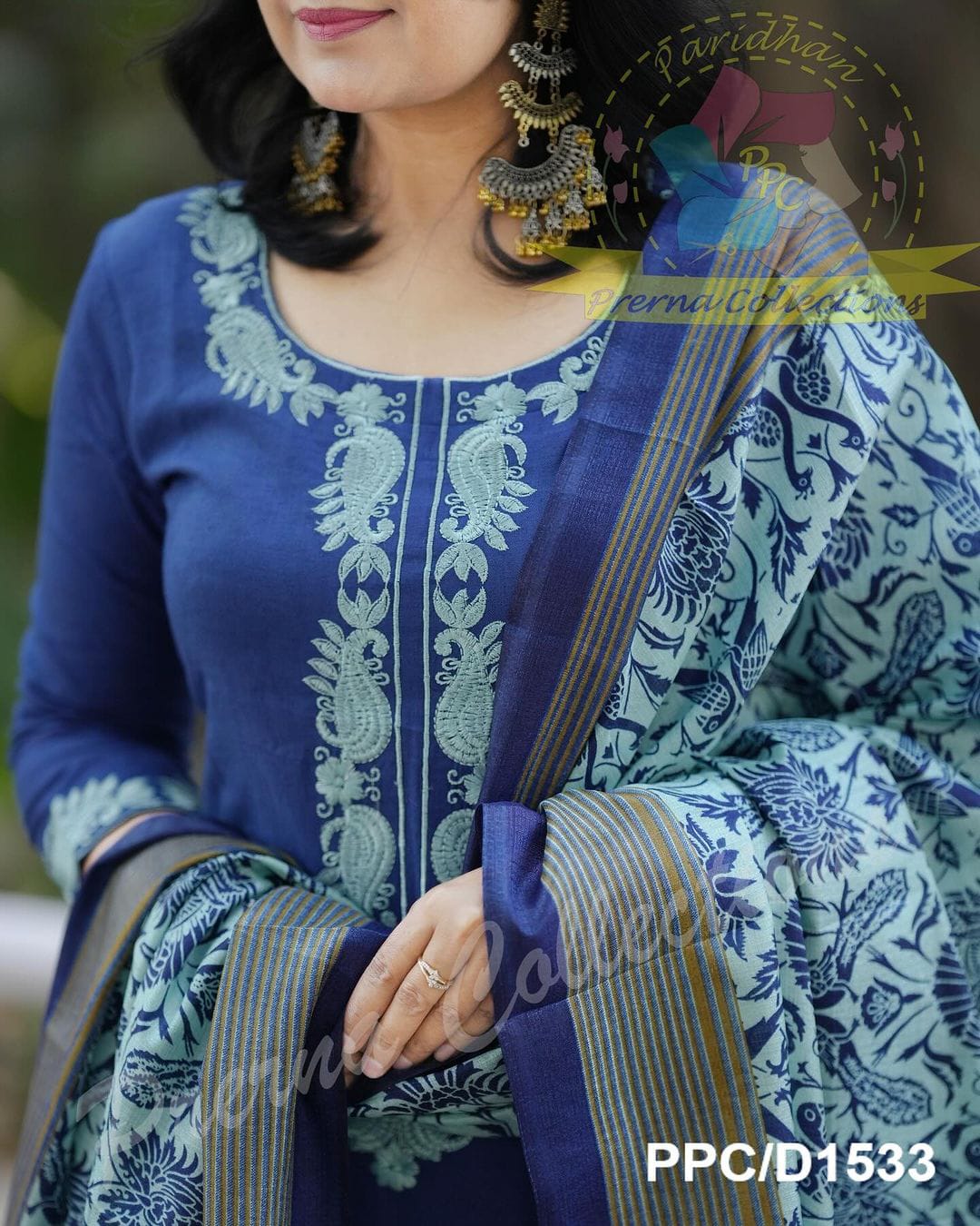 Blue Cotton Kurta Set With Dupatta For Women