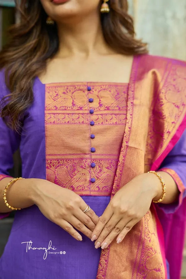 Exquisite Kanchi Cotton Suit Set Purple