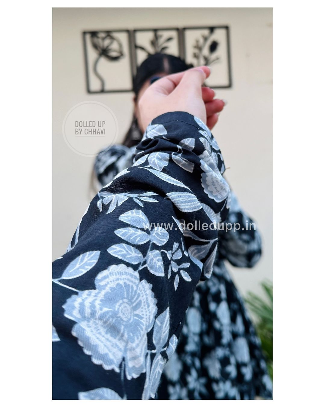 Black Floral Cotton Top for Women | V-Neck Casual College Wear Top