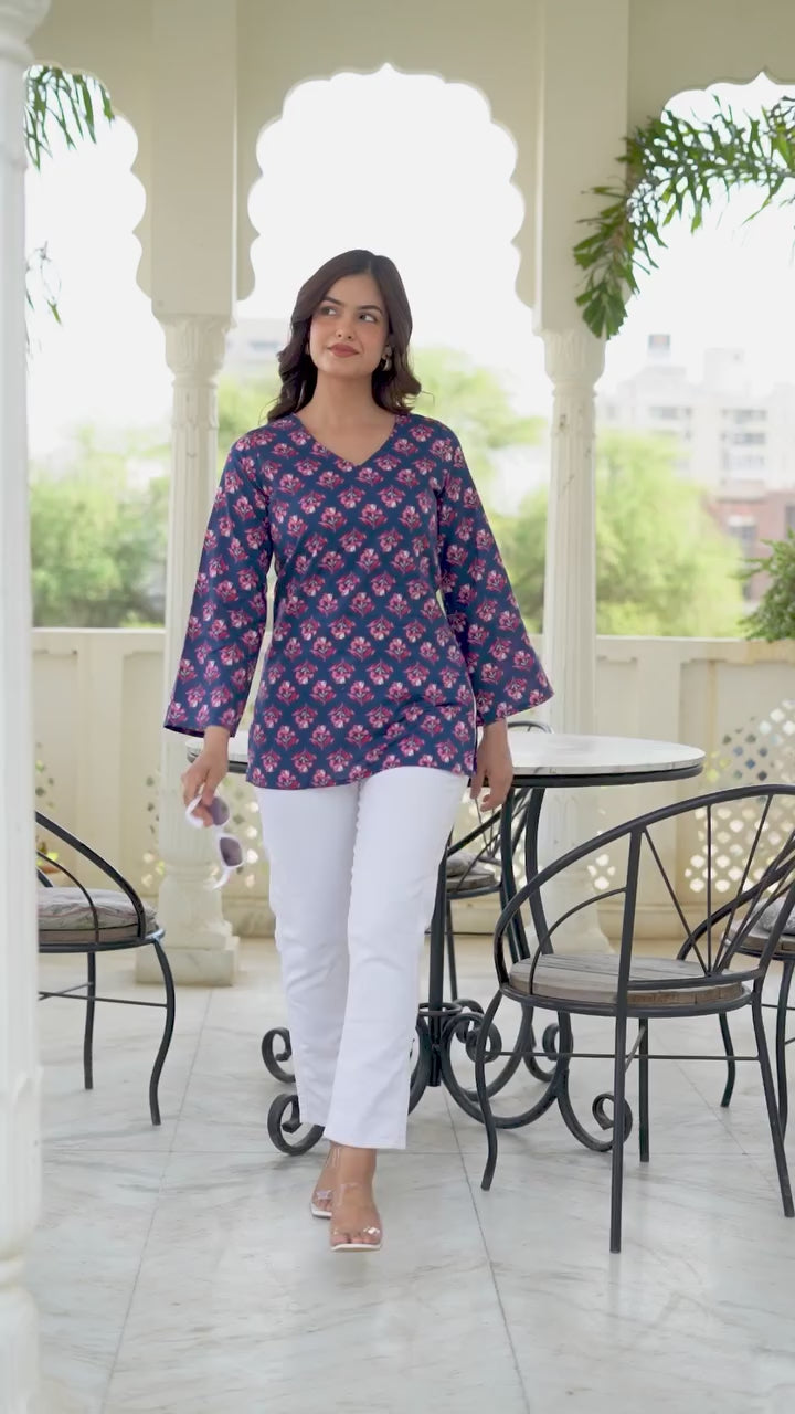 Elegant Navy Blue Printed Cotton Co-ord Set for Women | Breezy Comfort Daily Wear Outfit