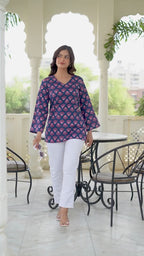 Elegant Navy Blue Printed Cotton Co-ord Set for Women | Breezy Comfort Daily Wear Outfit