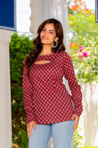 Elegant Maroon Floral Print Convertible Top
