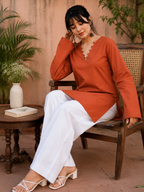 Women's Rust Long Sleeve Top| Casual Summer Ethnic wear