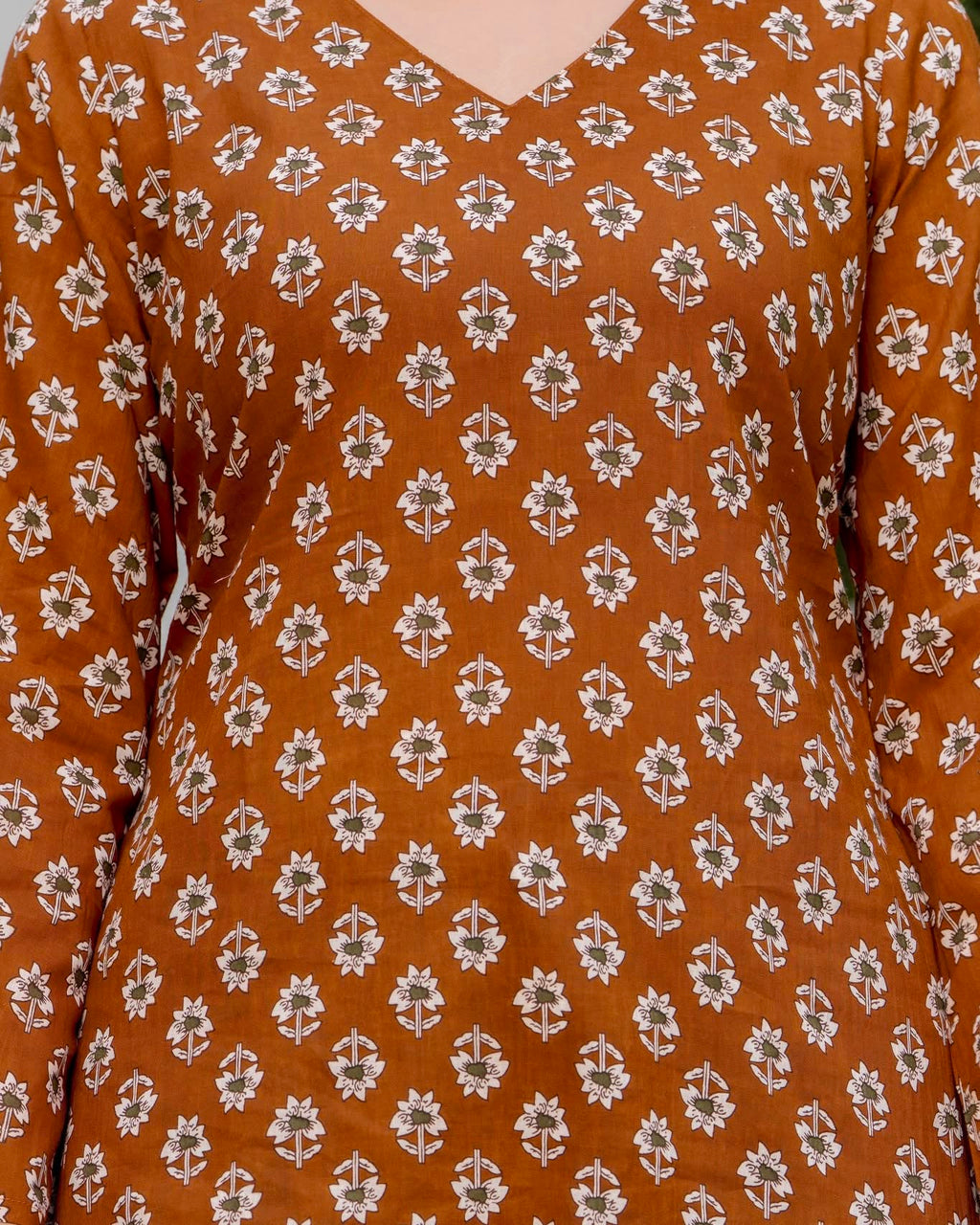 Premium Floral Printed Cotton Kurti Top ✨