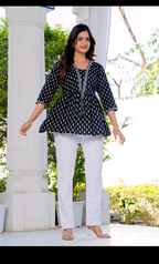 Stylish Black Printed Peplum Top for Women | Pure Cotton Casual & Office Wear Tunic Top