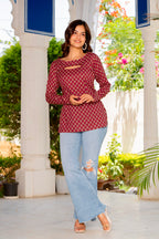Elegant Maroon Floral Print Convertible Top