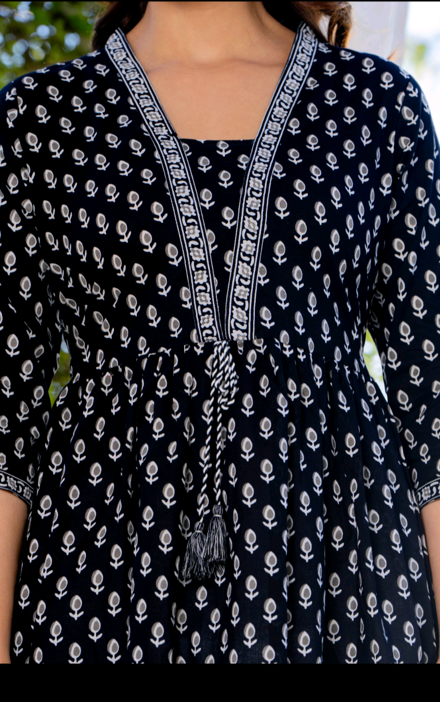Stylish Black Printed Peplum Top for Women | Pure Cotton Casual & Office Wear Tunic Top