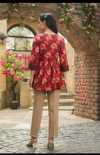 Rainbow Women’s Floral Printed Peplum Top with Lace-Up Detail | Stylish Casual Ethnic Top