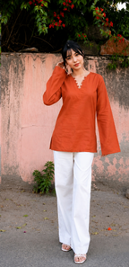 Women's Rust Long Sleeve Top| Casual Summer Ethnic wear