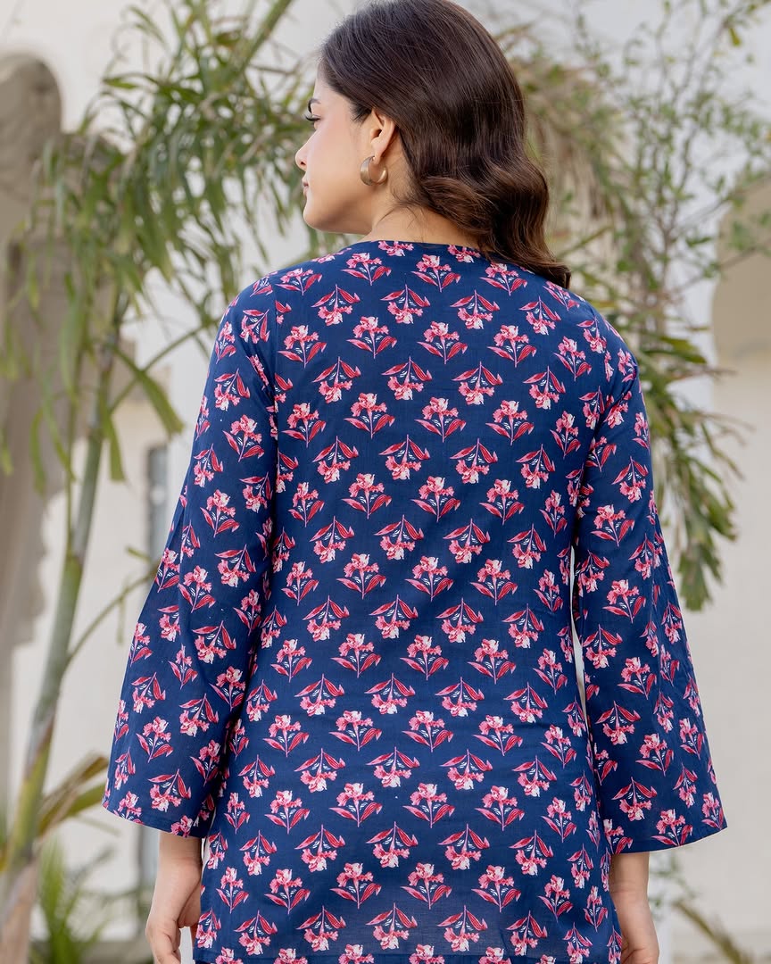 Elegant Navy Blue Printed Cotton Co-ord Set for Women | Breezy Comfort Daily Wear Outfit