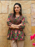 Women’s Floral Printed Peplum Top with Lace-Up Detail | Stylish Casual Ethnic Top