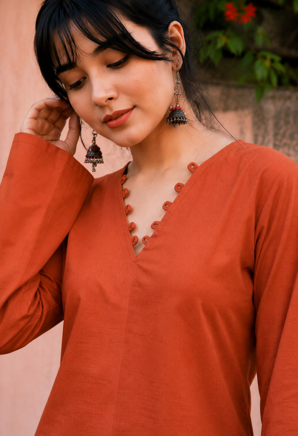 Women's Rust Long Sleeve Top| Casual Summer Ethnic wear