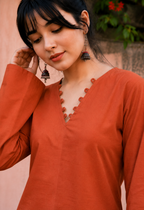 Women's Rust Long Sleeve Top| Casual Summer Ethnic wear