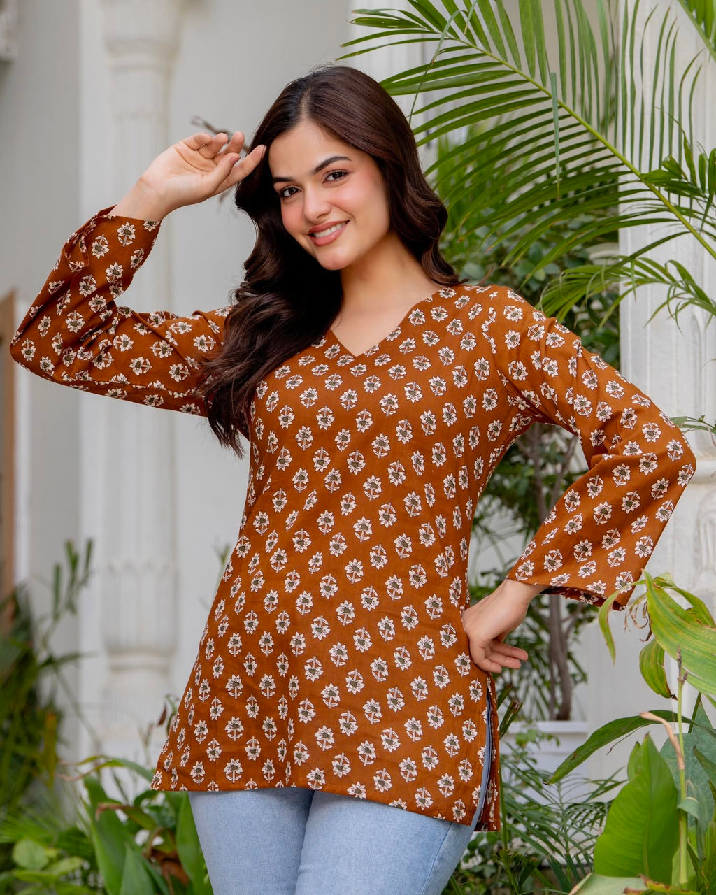 Premium Floral Printed Cotton Kurti Top ✨