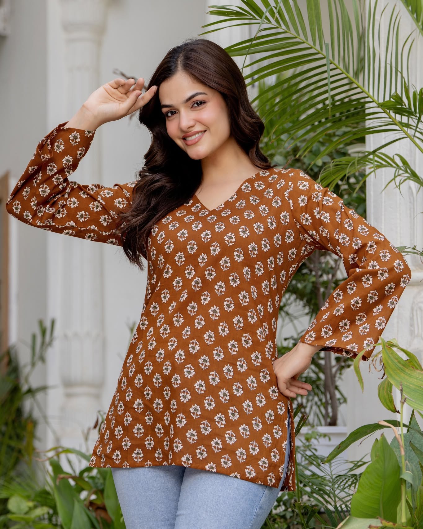Premium Floral Printed Cotton Kurti Top ✨