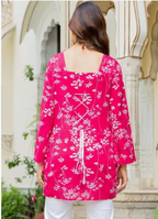 Women's Pure cotton Floral Printed Straight Short Kurti with Bell Sleeves