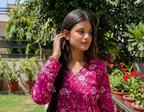 Women's Wine Floral Printed Short Kurti | Casual V-Neck Flared Tunic Top with Gathered Waist