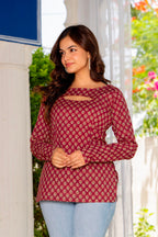Elegant Maroon Floral Print Convertible Top