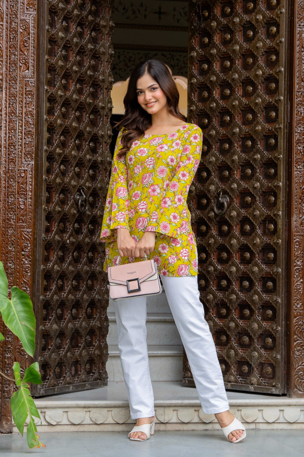 Sunshine Yellow Floral Cotton Top for Women | Statement Festive Casual Top