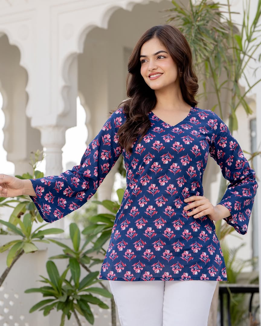Elegant Navy Blue Printed Cotton Co-ord Set for Women | Breezy Comfort Daily Wear Outfit